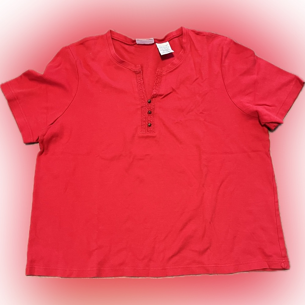 💥White Stag Woman Red Short Sleeve Knit Stretch Shirt Blouse Top T-shirt 1X 16W
